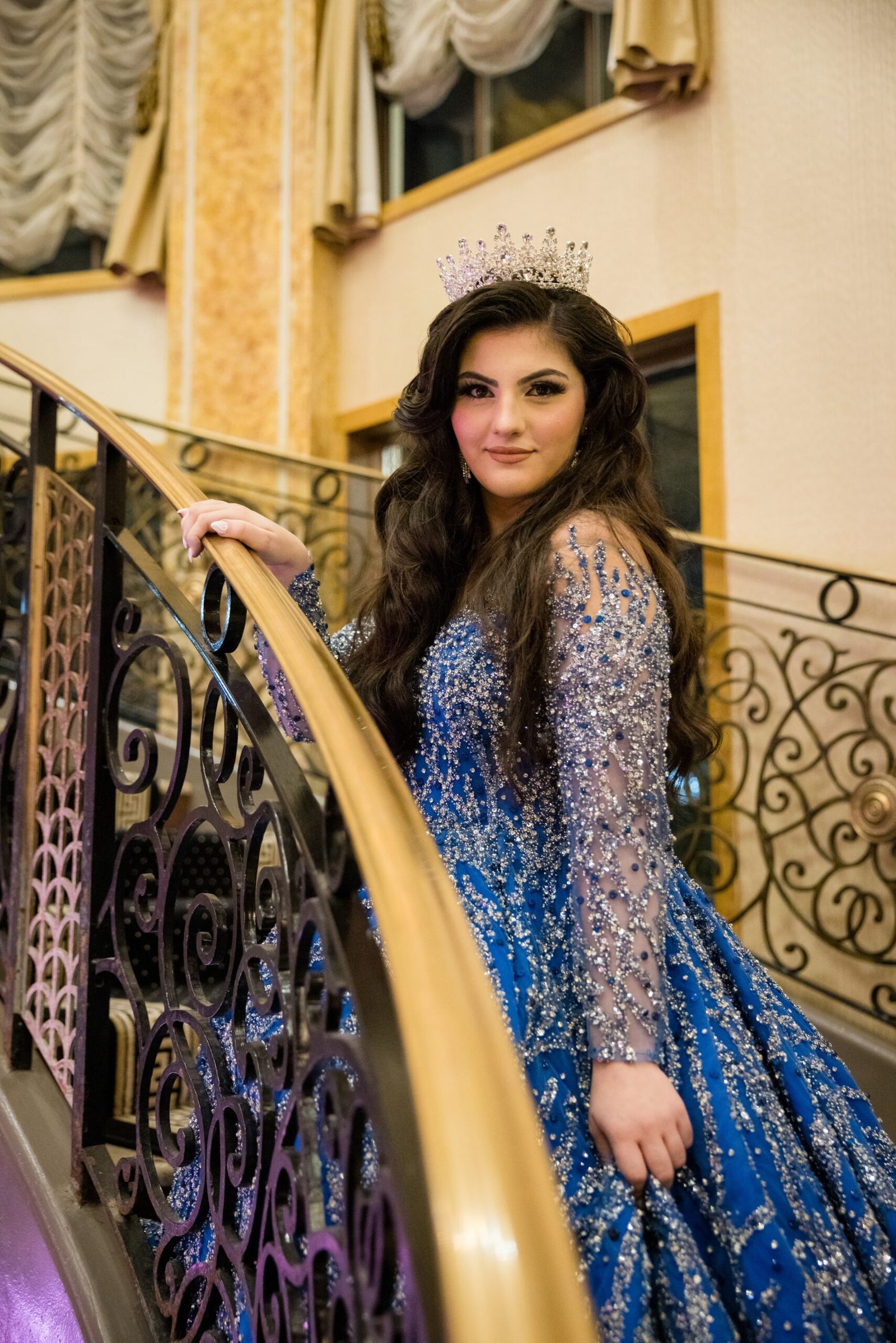 Sweet 16 portrait on the staircase